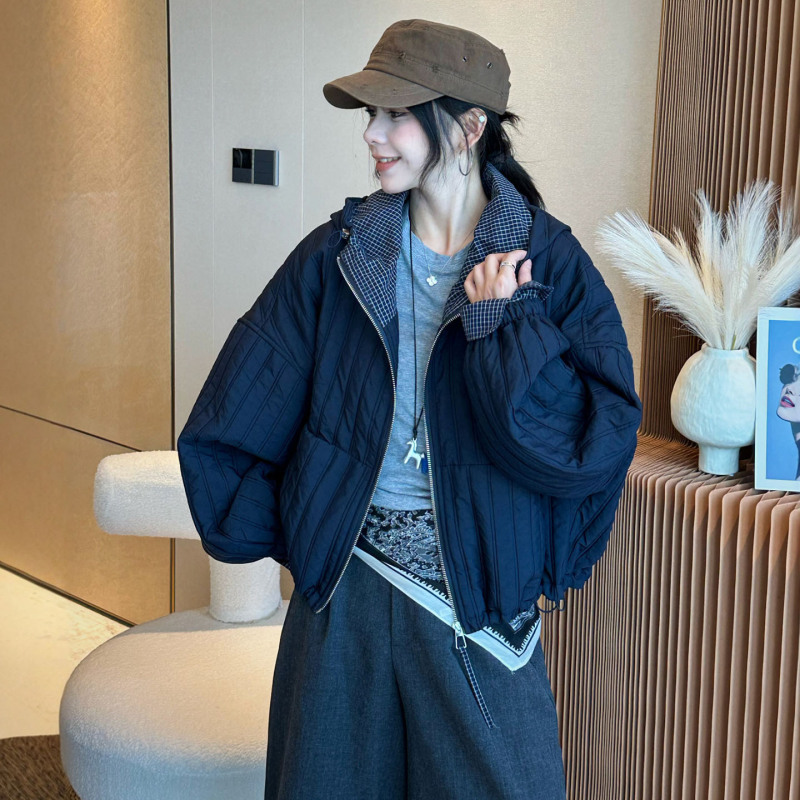 琪镌绘制复古连帽压格短外套女欧洲站秋装新款女装时尚夹克上衣潮|undefined