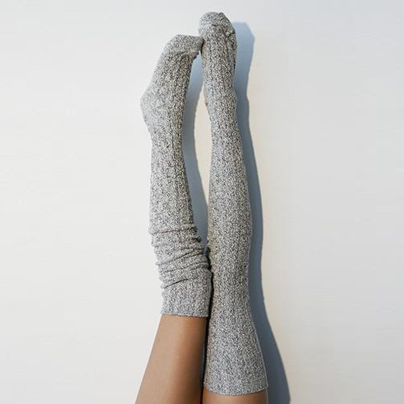 Autumn And Winter Fashion Twisted Solid Color Stockings Knitted Over The Knee Pile Socks For Women_maomaolike.com