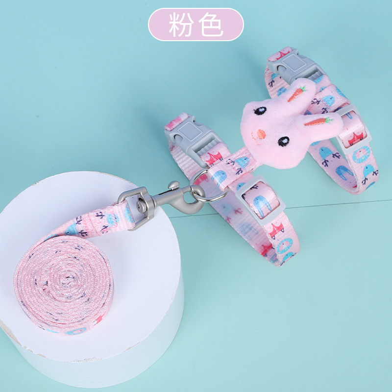 Correa de tracción en forma de I para conejos y gatos de dibujos animados, correa de nailon ajustable para el pecho y la espalda, correa antideslizante para pasear gatos, venta al por mayor.