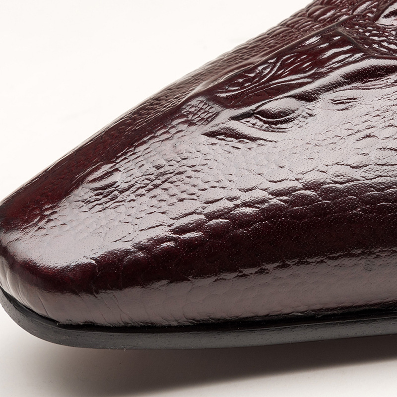 Alligator print men's slip-on shoes Business pointy slip-on shoes_voghion.com