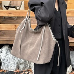 休闲通勤大容量麂皮绒包包女2025新款秋冬季单肩斜挎包托特水桶包