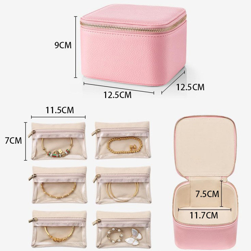 Joyero de celebridades de Internet de Amazon transfronterizo, bolsillo de viaje conveniente, caja de almacenamiento de joyas, pendientes, caja de joyería