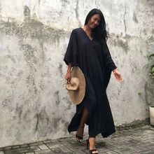 Long sleeved V-neck loose slit dress ��ɫ����V�쿪������ȹŮ