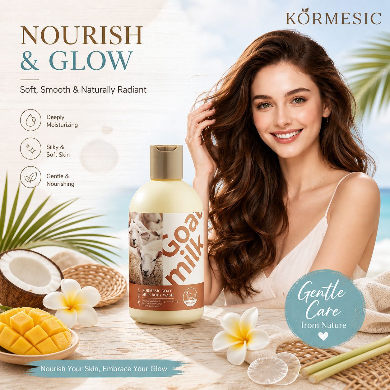 KORMESIC leche de cabra gel de ducha Inglés gran volumen fabricante de perfume al por mayor comercio exterior