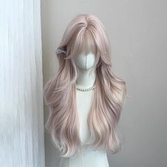 假发女雾感粉金齐刘海卷发全头套式夏季新款日常仿真人长卷发整顶