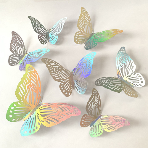Cross-border foreign trade colorful silver hollow butterfly background wall decoration stickers home party stickers three-dimensional mirror wall stickers