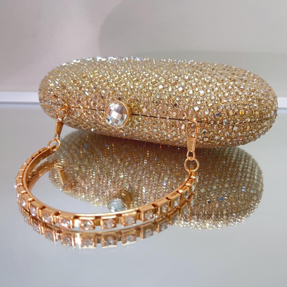 Túi clutch nữ đính đá sáng bóng dự tiệc thanh lịch — vàng nhạt, bạc, ngọc lục bảo, màu xanh đậm