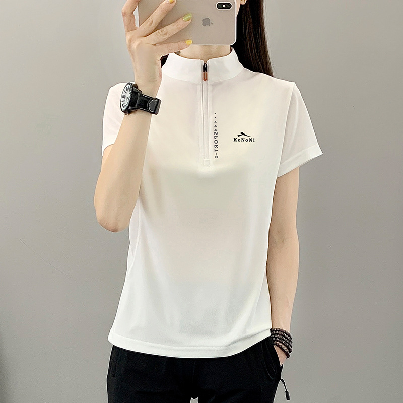 Outdoor Quick-Drying Clothing Women's Thin Hiking Top Stand-Up Collar Zipper Slimming Short-Sleeved Thin Breathable Running Sports