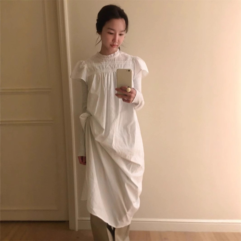 Now Korean Designer Smo*Thmo*D Lace Stand-Up Collar Dress Korean Women's Loose and Elegant Straight Skirt