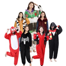 跨境新款卡通动物连体睡衣熊猫情侣家居男女同款可外穿演出服混批