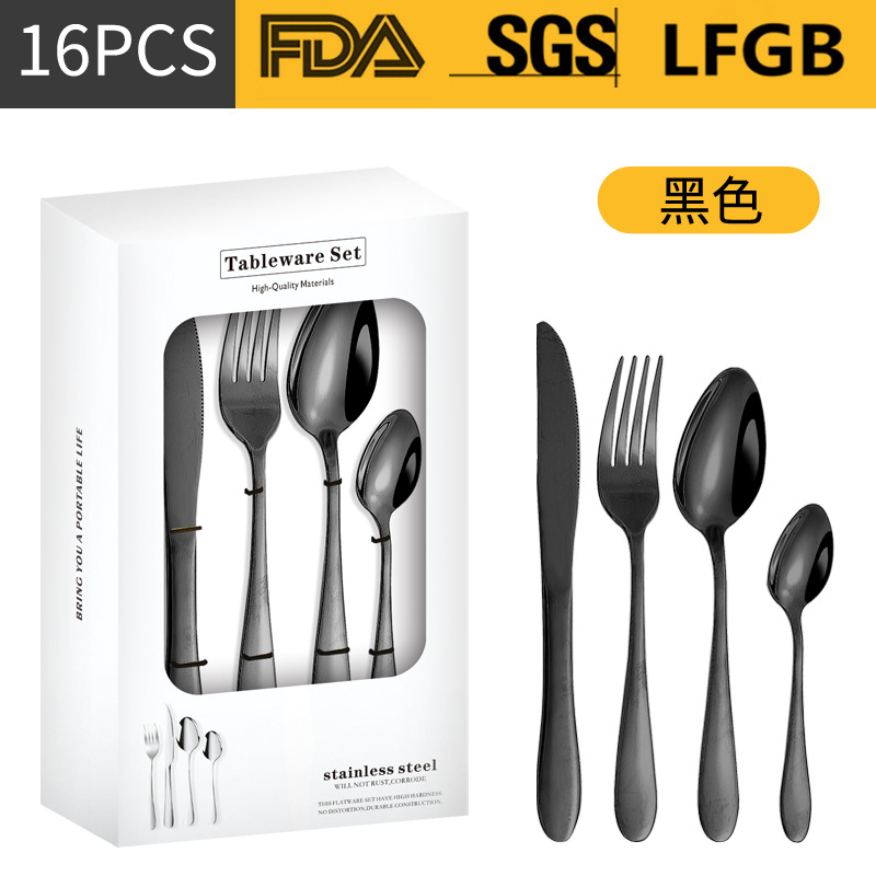 Productos transfronterizos de Amazon cubiertos de acero inoxidable cuchillos y tenedores cucharas set de 24 piezas 1012 cuatro piezas principales set de caja de regalo de comida occidental