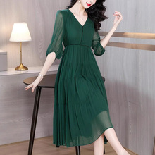 品牌正品专柜撤柜真丝连衣裙女2025年春夏新款高级感气质桑蚕丝裙