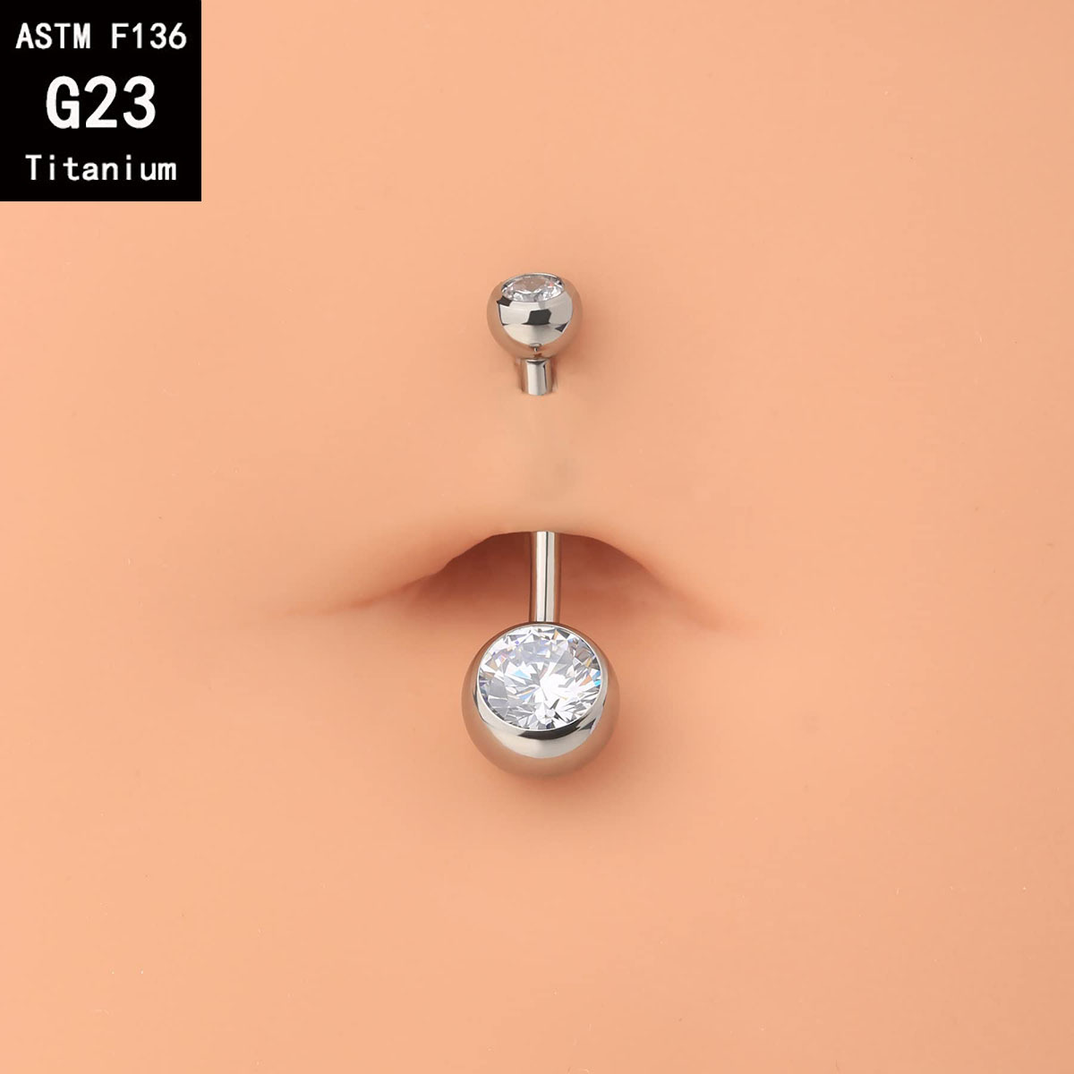 G23 Titanium Internally Threaded Double Head Drill Edge Inlaid Zircon Navel Ring Body Piercing Jewelry detail image 11