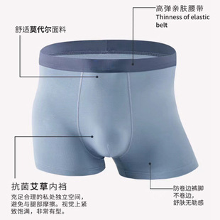 Wholesale in stock summer underwear men's modal wormwood solid color antibacterial breathable comfortable men's cotton boxer briefs
