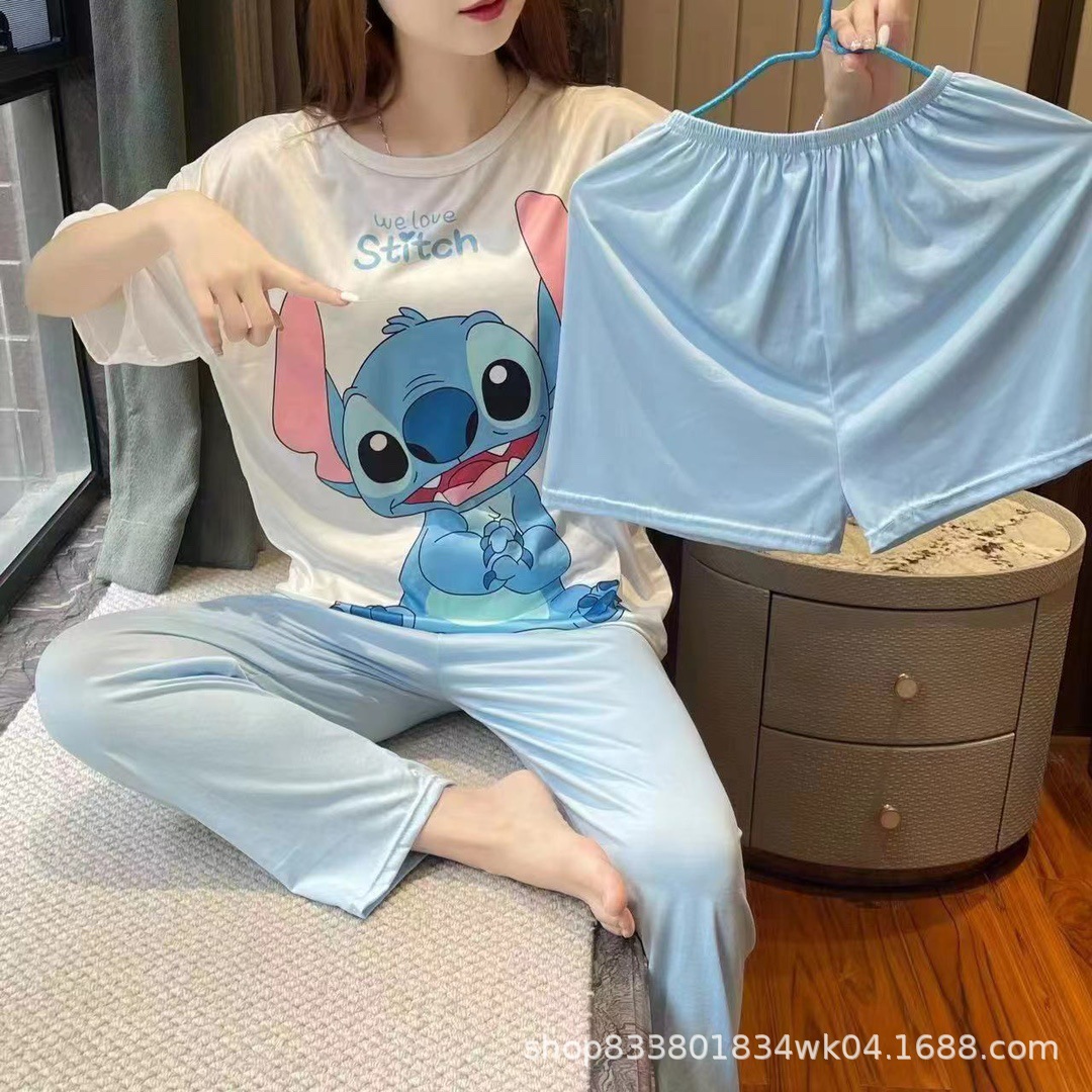 Pijamas transfronterizos de leche de verano pantalones de manga corta tres piezas de dibujos animados lindos ropa de hogar de comercio exterior de labu