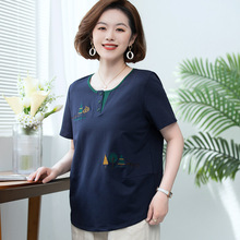 妈妈短袖t恤女 新款2025夏装减龄纯棉衣服半袖小衫中老年宽松上衣