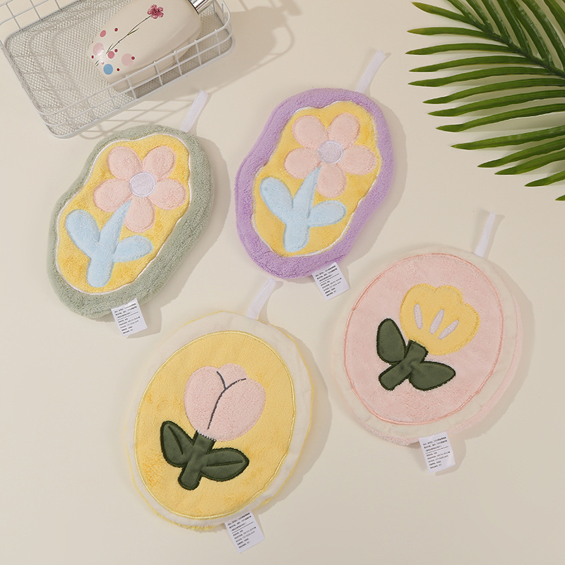 Cute kitchen towel cartoon high color value super absorbent hanging coral fleece cleaning cloth thick cloth