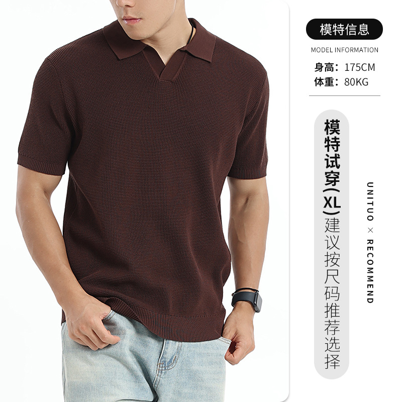 Cross-border hombre hielo polo americano cuello gaviota alto sentido de negocios casual camiseta de punto de manga corta camiseta superior hombre image 9
