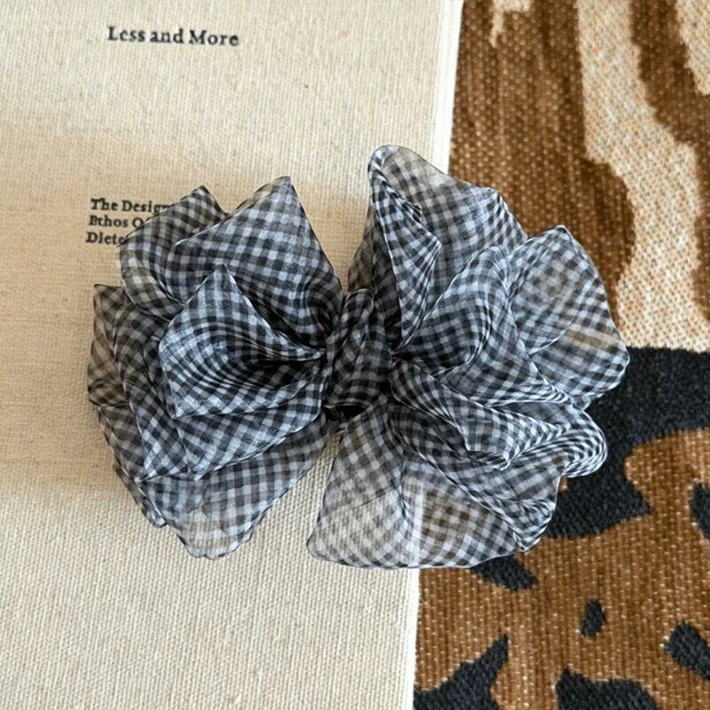 1# black and white gingham bow banana clip, approximately 13cm