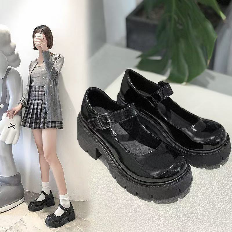 2025 Summer New Large Size Mary Jane Women's Shoes Thick Heel Thick Sole Jk Uniform Shoes High Heels Women's Retro British