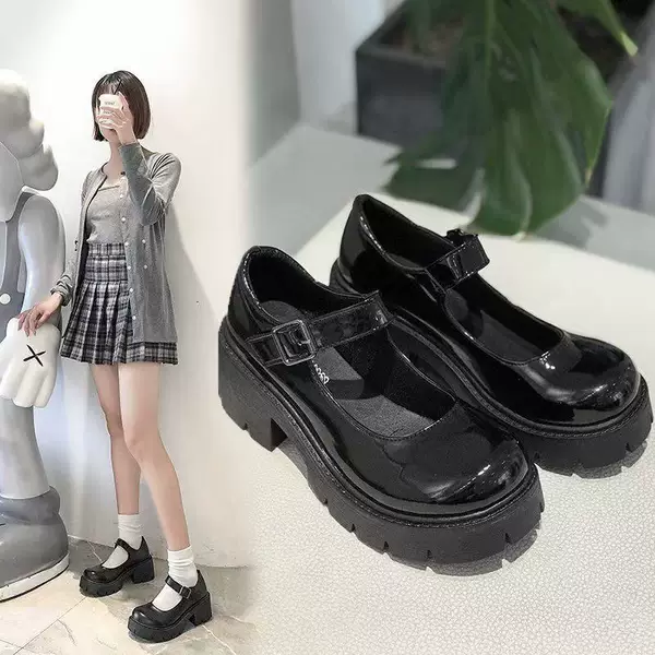2025 Summer New Large Size Mary Jane Women's Shoes Thick Heel Thick Sole Jk Uniform Shoes High Heels Women's Retro British