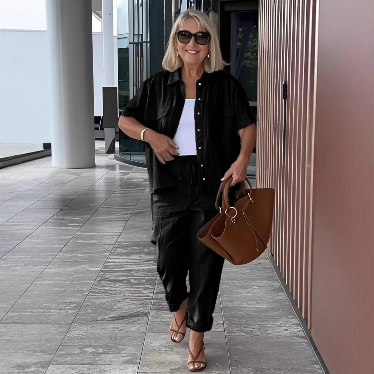 Women's Clothing Women's Casual Cotton Linen Suit Set Lapel Suit Jacket Loose Trousers Style Spring Summer For Formal & Casual For Women_ecoleips.com