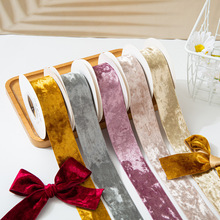 跨境3.8cm单面天鹅绒水钻绒带植绒丝绒带服装头饰蝴蝶结手工材料