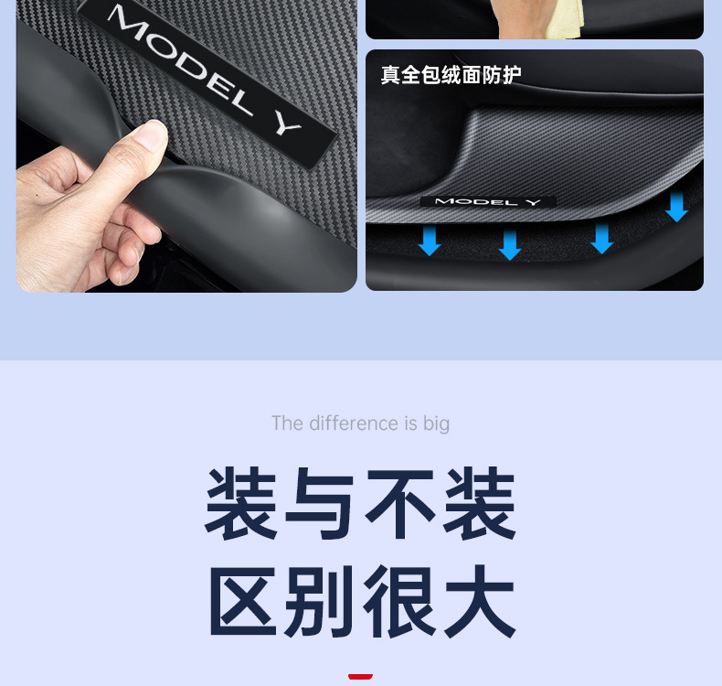 Suitable for Tesla Model Y/3 Carbon Fiber Rear Door Sill Strip Upgraded Version Anti-Kick Seat Protection Corner Accessories