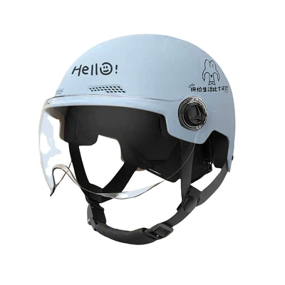 Electric Vehicle Helmet, Impact-Resistant, Sun-Proof Half: Motosiklet kaskı (dəbilqə) - 3c-certification-spring-and-summer-lucky-rabbit-cloud-water-blue-short-transparent-one-size-fits-all
