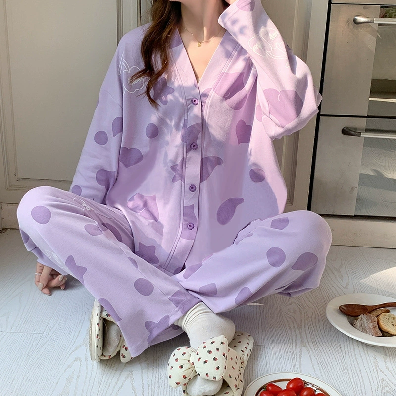 Хлопковая пижама женская весна и осень новый кардиган с длинными рукавами