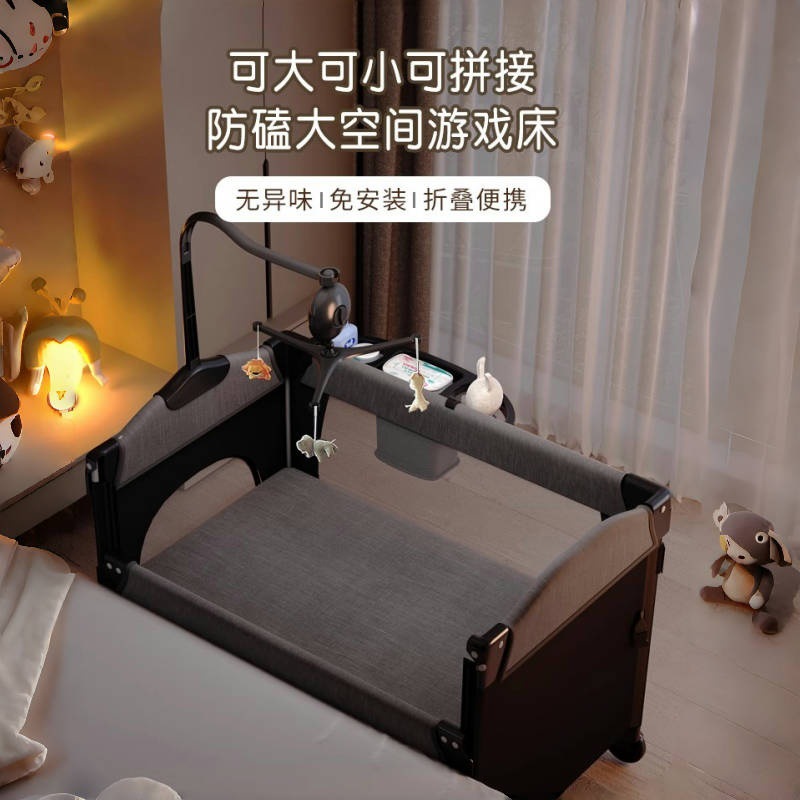 Cama plegable para bebé con valla, cama grande con costuras, cama multifuncional para niños de 0 a 6 años, cuna extraíble, mesa de pañales