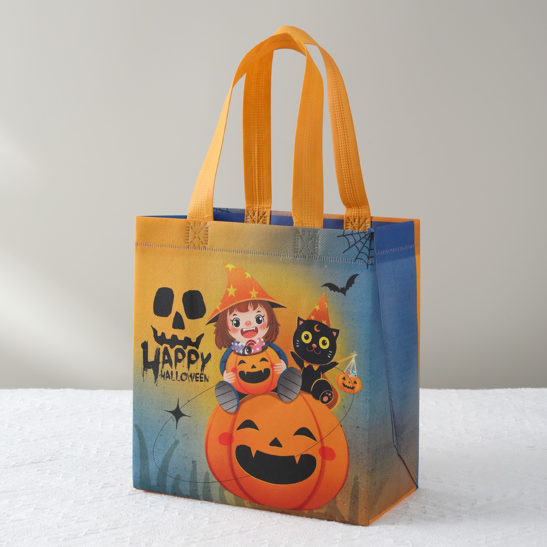 Bolsa de lienzo impresa de Halloween transfronteriza bolsa no tejida bruja calabaza bolsa de mano plegable impresión de gran capacidad