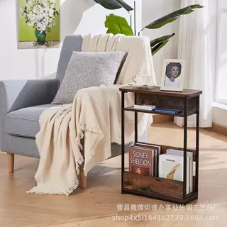 跨境木质茶几家用沙发夹缝落地收纳架沙发边几多功能床边柜沙发桌