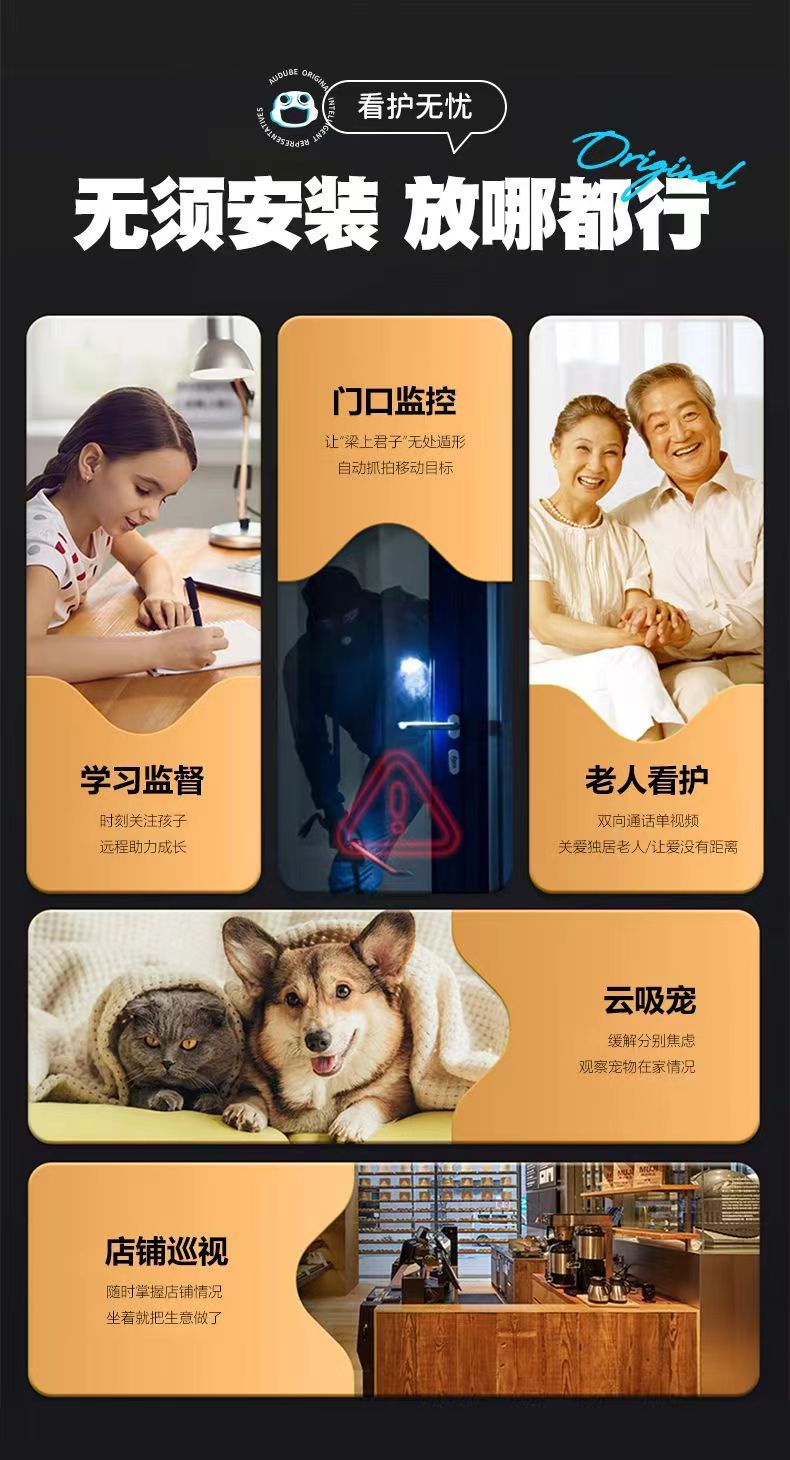 睿博士卡通摄像头家用5G双频婴儿哭声报警监护WIFI免布局智能监控