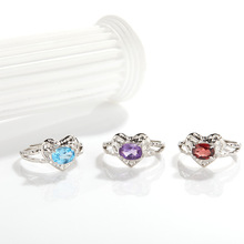 多色心形爱心彩宝戒指女S925纯银镶嵌天然石榴石托帕石开口戒饰品