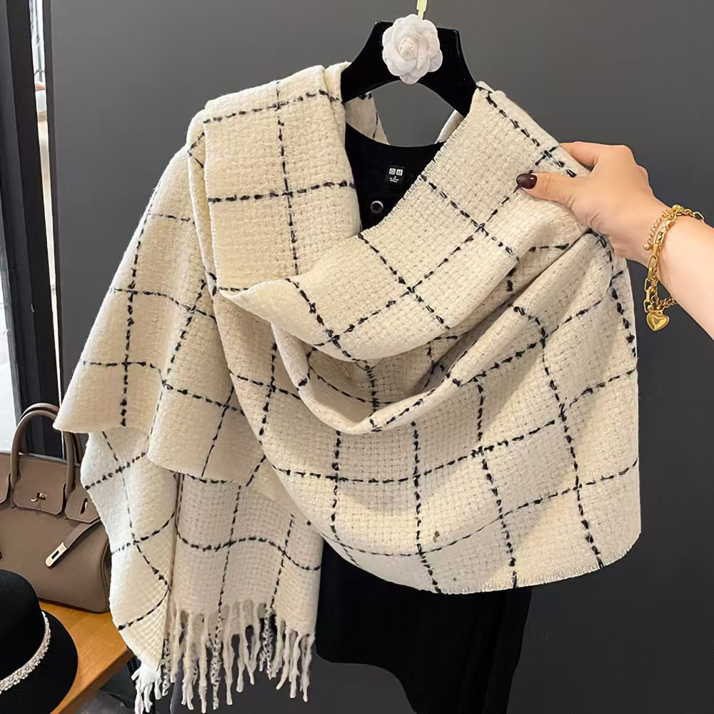 Invierno nuevo bufandas a cuadros de cachemira suave pegajosa flange collar retro grueso calentamiento al por mayor