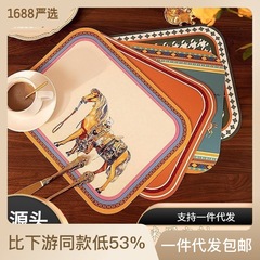Retro washable leather dining table insulation mat European style light luxury waterproof, oil-proof and anti-scalding Western food mat coaster bowl mat ins