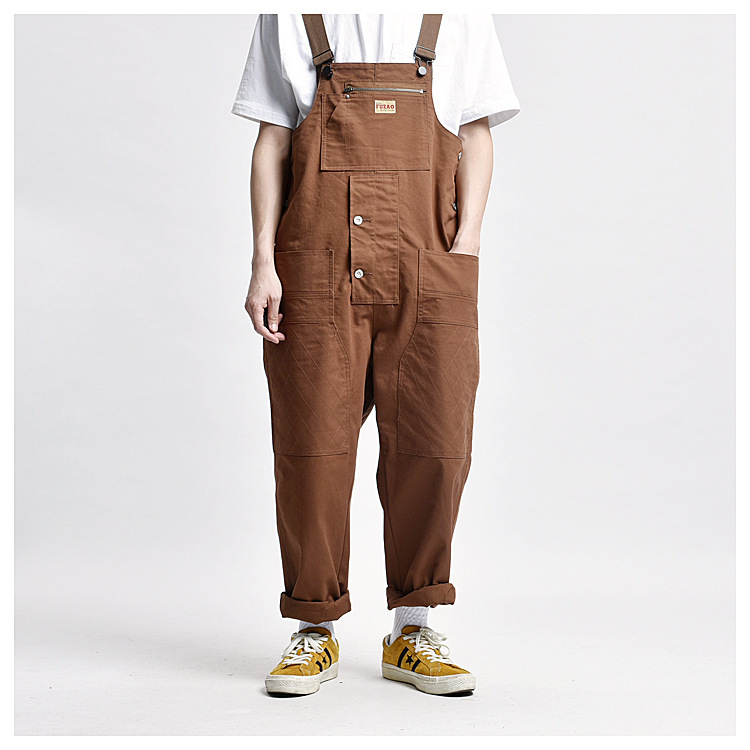 Ami Khaji Multi-Pocket Tool Suspender Pants Men's Street Tooling Fashion Brand Jumpsuit Suspenders Tooling Pants