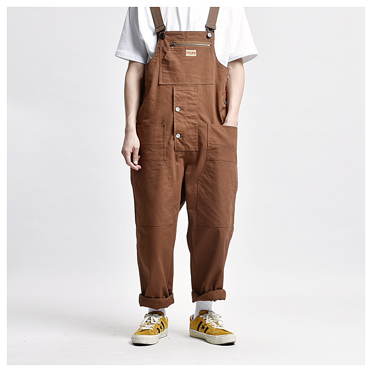Ami Khaji Multi-Pocket Tool Suspender Pants Men's Street Tooling Fashion Brand Jumpsuit Suspenders Tooling Pants