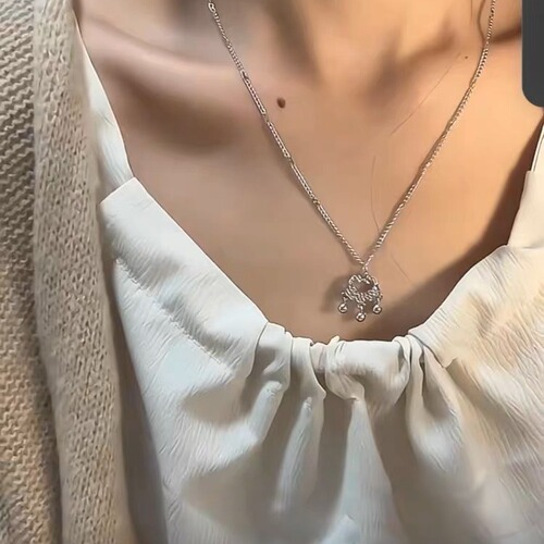 Titanium Steel Ethnic Style Peace Lock Bell Necklace Women's Rhinestone-Inlaid Fashion Clavicle Chain Court-Style Versatile Jewelry Wholesale