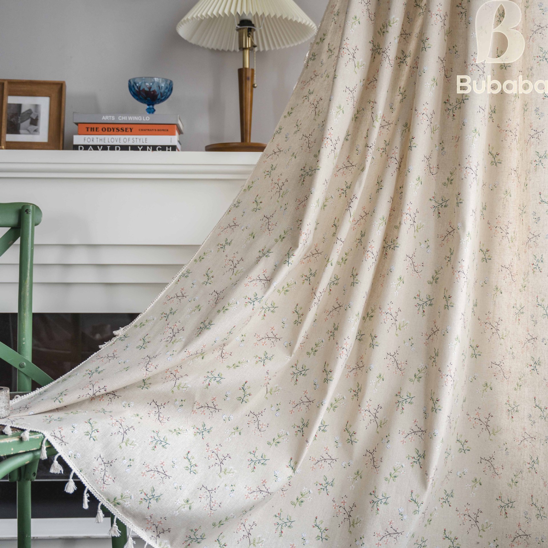 Wholesale Finished Curtains with Printed Beige Tassels for Kitchen, Cotton and Linen Half-Door Curtains, Blackout Bay Window Decoration