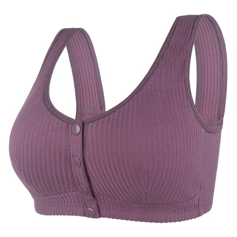 Hebilla frontal que forma la taza nueva talla grande de mediana edad y ancianos ropa interior impresa de las mujeres inalámbrica amplia correa de hombro chaleco sujetador