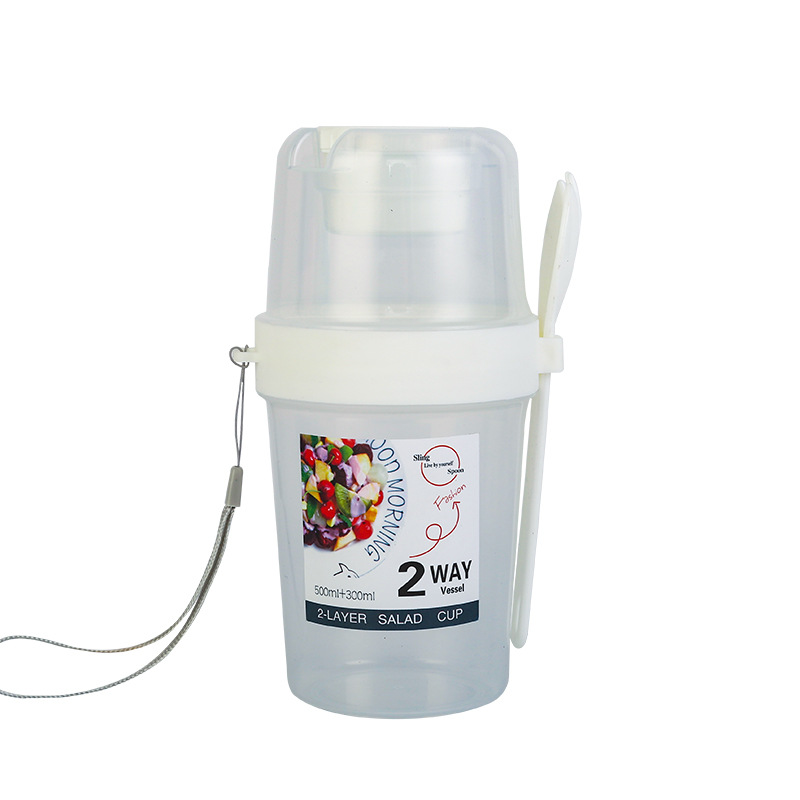 Taza Mason portátil para desayuno y ensalada, frutas y verduras, tapa con tenedor, yogur, adelgazamiento