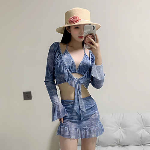 Bikini Set for Women - Sexy, Slimming, Pure Desire Long Sleeve Sunscreen Swimwear, 4-Piece