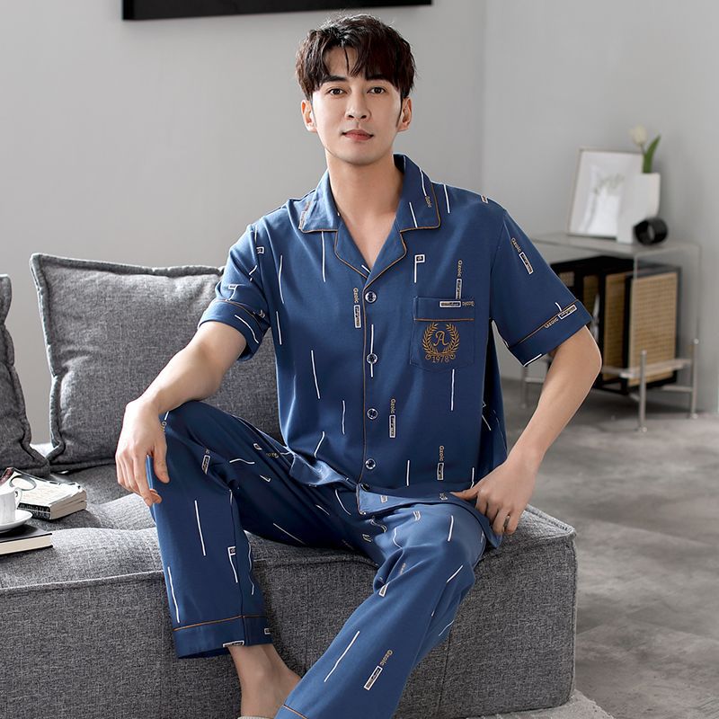 Pijamas pantalones de manga corta para hombres algodón verano delgado cardigan solapa ropa para el hogar más traje de tamaño