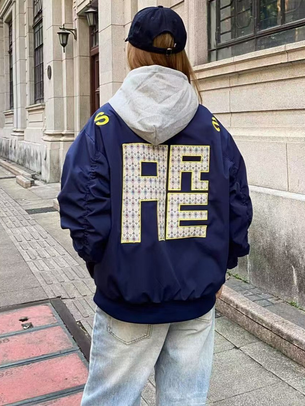 美式潮牌棒球服夹克女国潮字母刺绣宽松百搭情侣飞行拉链外套上衣|undefined