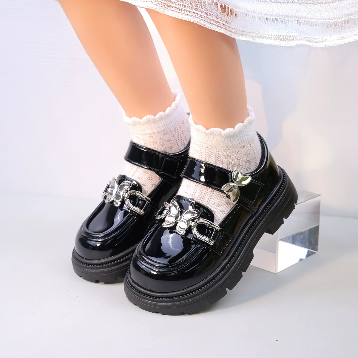 Черные кожаные туфли для детей, британские повседневные туфли-мэри-джейн 2025 года для старших детей, универсальные лоферы.