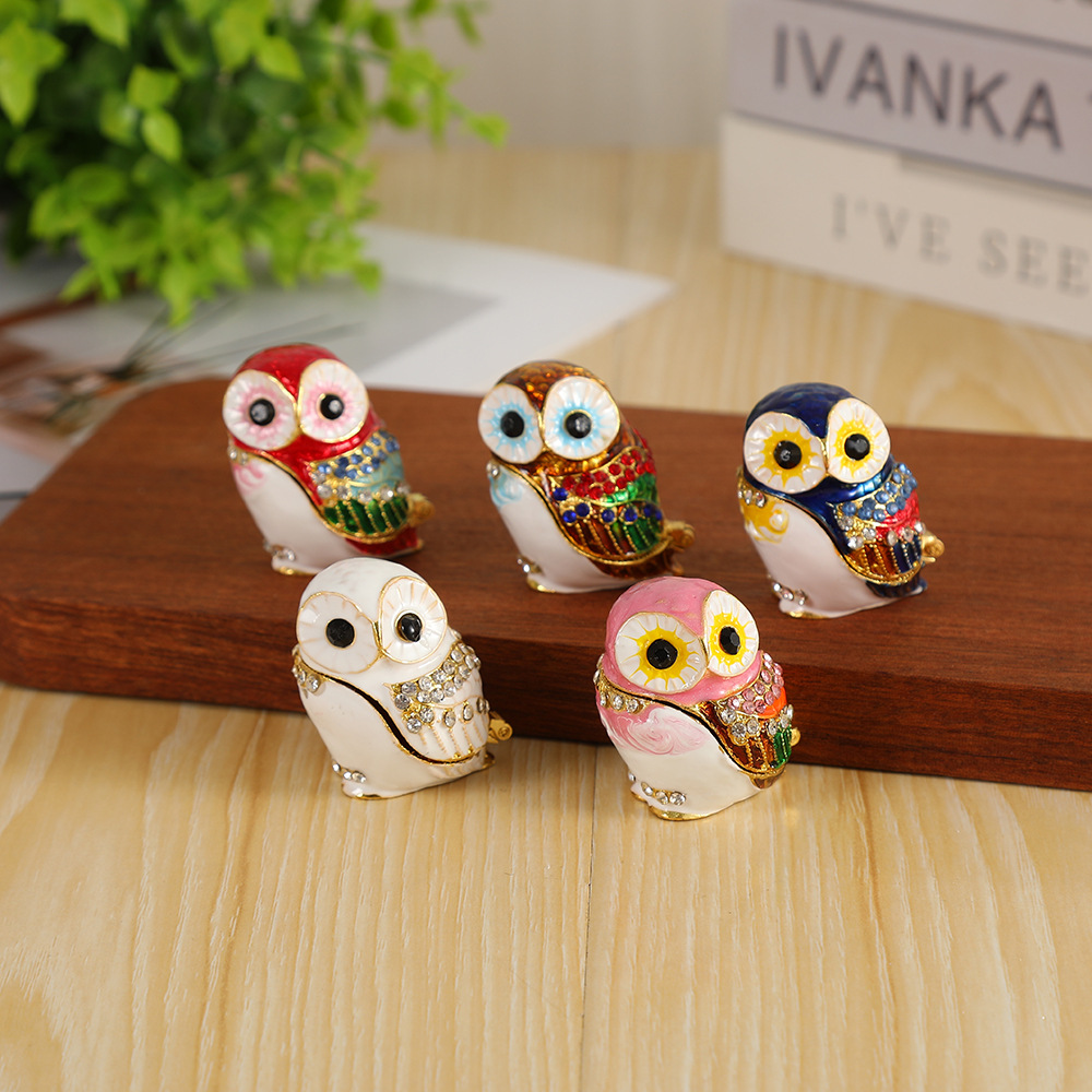 European Jewelry Box Zinc Alloy Owl Small Jewelry Box Desktop Ornaments Earrings Bracelet Necklace Jewelry Storage Box