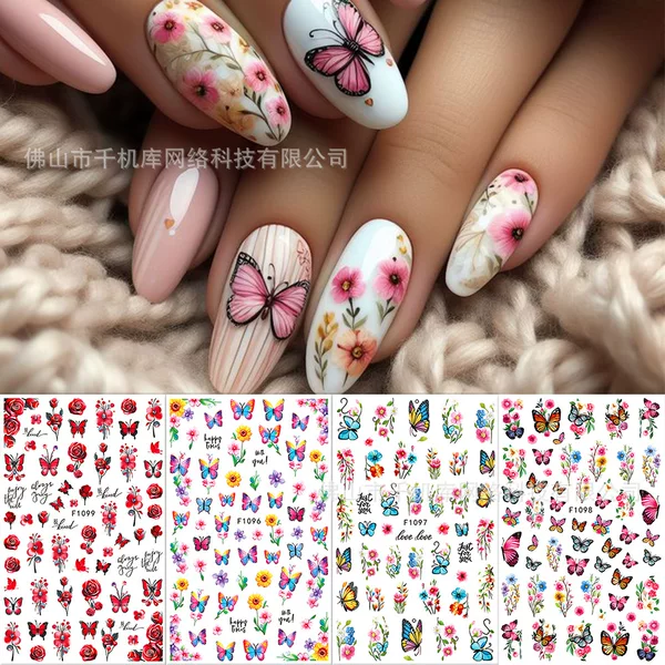 Factory New Nail Art Stickers Ins Spring Color Flower Flower Butterfly Rabbit Cartoon Adhesive Nail Stickers