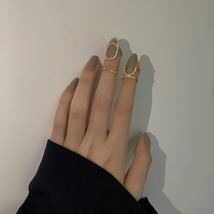 Zircon Inlay Material Copper Geometric Zircon Open Rings